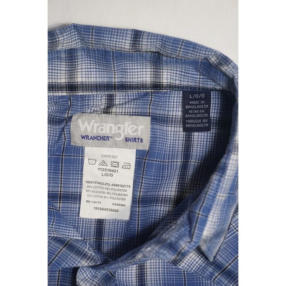 Wrangler Large Short Sleeve Blue Plaid Wrancher Western Snap Shirt